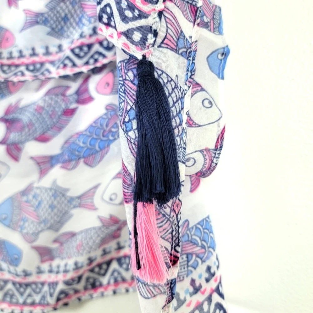 Charming Charlie Fish Pattern Sheer Scarf with Tassels 21